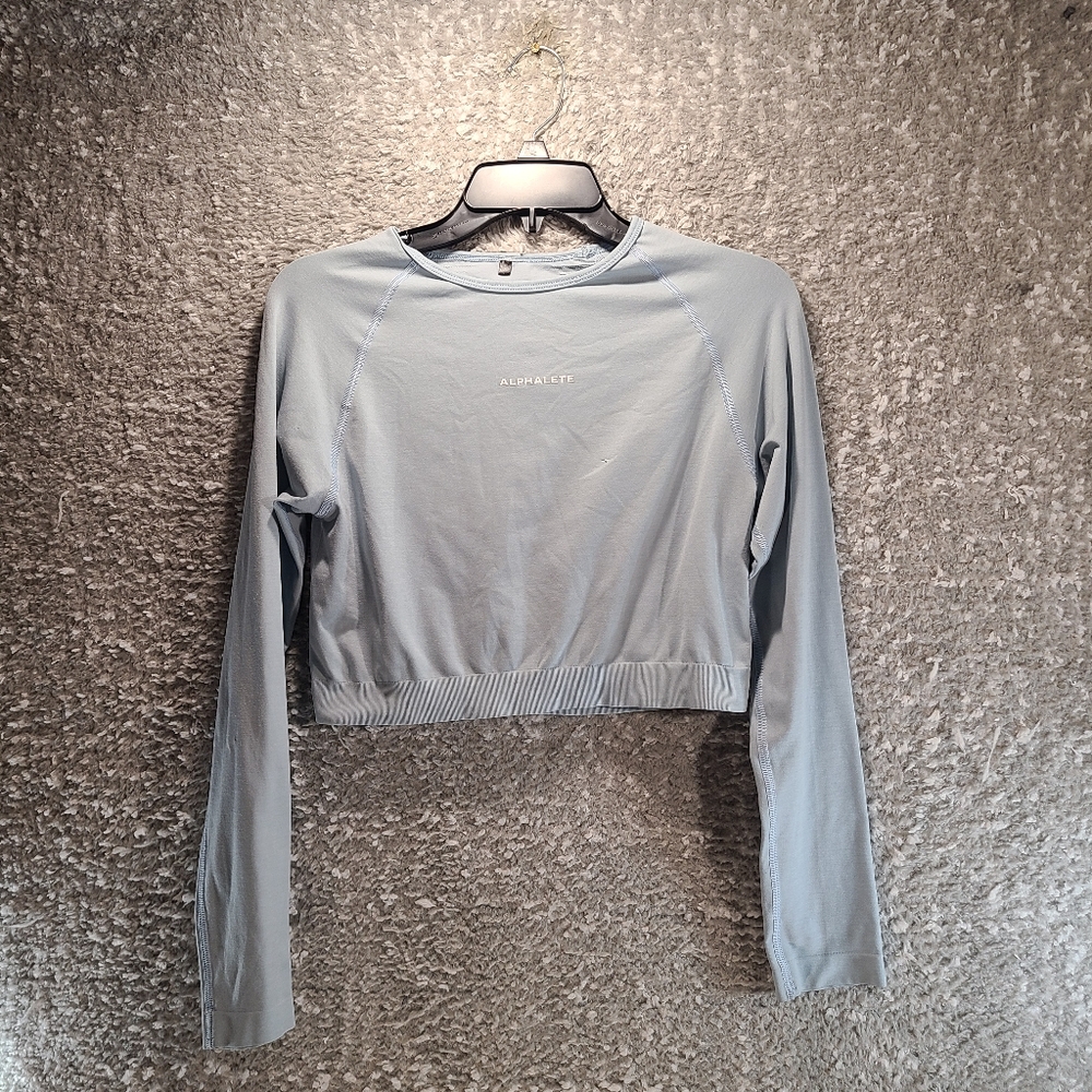 Alphalete Long Sleeve Crop Top‎ Seamless L Gray Logo Polyamide Polyester Sporty